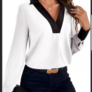 Long Sleeve White Bouse With Black Trim Large